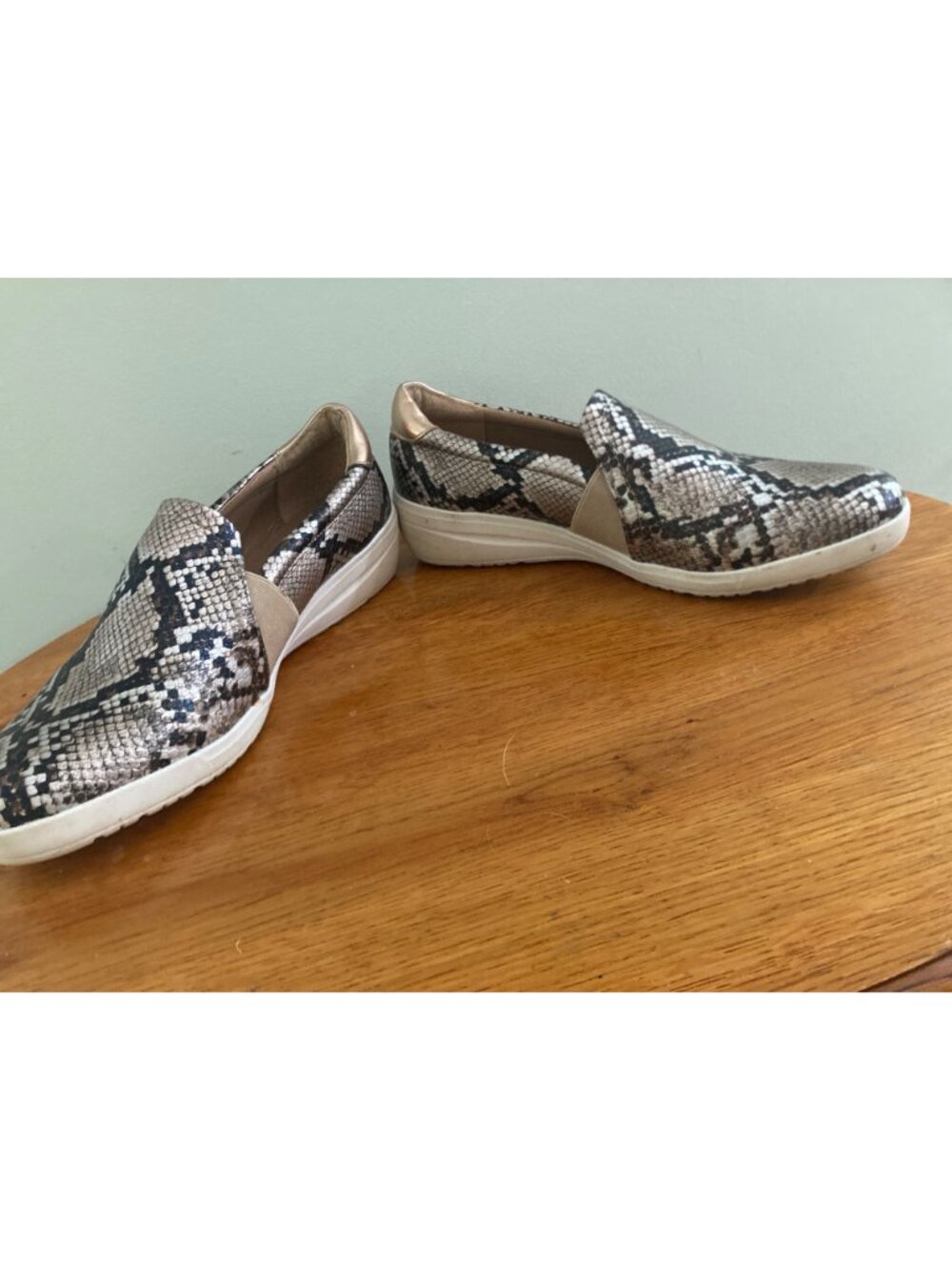 New Directions Snakeskin Slip-On Sneakers With Metallic Heel Accent Cushioned In - Picture 6 of 7
